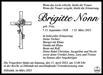 Traueranzeige von Brigitte Nonn von Südthüringer Presse
