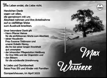 Traueranzeige von Max Wesserer von Südthüringer Presse