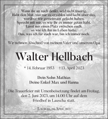 Traueranzeige von Walter Hellbach von Südthüringer Presse