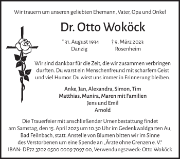 Traueranzeige von Dr. Otto Woköck von Frankenpost