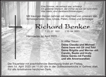 Traueranzeige von Richard Benker von Frankenpost