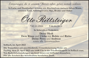 Traueranzeige von Otto Rittsteiger von Neue Presse Coburg