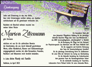 Traueranzeige von Marion Zitzmann von Südthüringer Presse