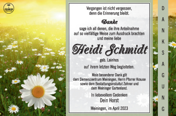 Traueranzeige von Heidi Schmidt von Südthüringer Presse