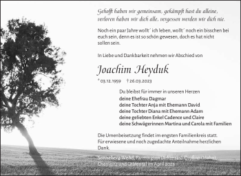 Traueranzeige von Joachim Heyduk von Südthüringer Presse