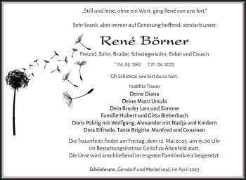 Traueranzeige von René Börner von Südthüringer Presse