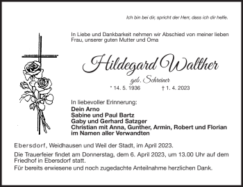 Traueranzeige von Hildegard Walther von Neue Presse Coburg