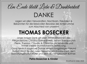 Traueranzeige von Thomas Bosecker von Südthüringer Presse