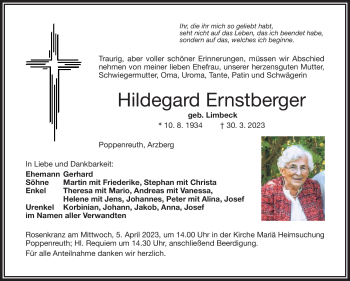 Traueranzeige von Hildegard Ernstberger von Frankenpost