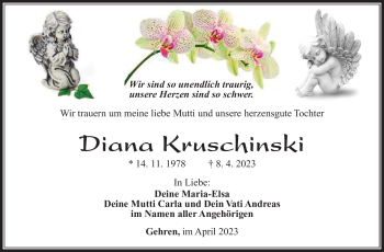 Traueranzeige von Diana Kruschinski von Südthüringer Presse