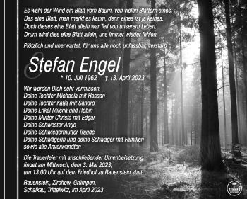 Traueranzeige von Stefan Engel von Südthüringer Presse