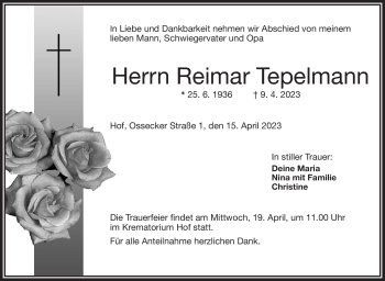 Traueranzeige von Reimar Tepelmann von Frankenpost