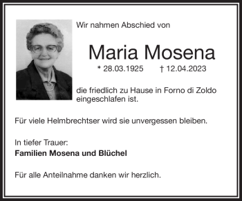 Traueranzeige von Maria Mosena von Frankenpost
