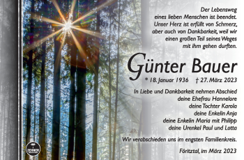 Traueranzeige von Günter Bauer von Südthüringer Presse