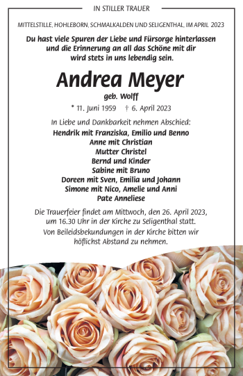 Traueranzeige von Andrea Meyer von Südthüringer Presse