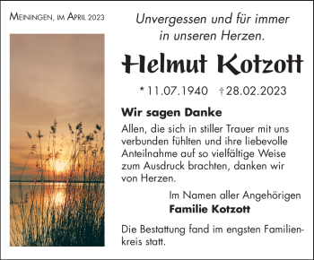 Traueranzeige von Helmut Kotzott von Südthüringer Presse