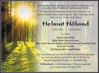 Traueranzeige von Helmut Höland von Südthüringer Presse