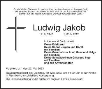 Traueranzeige von Ludwig Jakob von Neue Presse Coburg