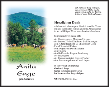 Traueranzeige von Anita Enge von Südthüringer Presse