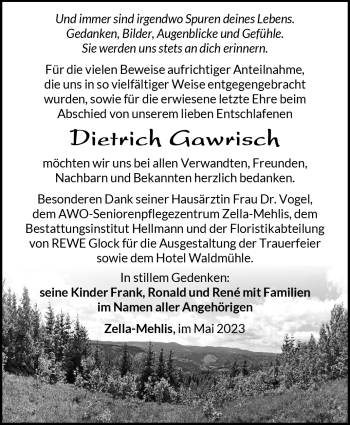 Traueranzeige von Dietrich Gawrisch von Südthüringer Presse