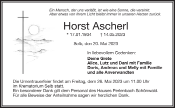 Traueranzeige von Horst Ascherl von Frankenpost