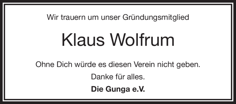  Traueranzeige für Klaus Wolfrum vom 27.05.2023 aus Frankenpost