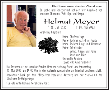 Traueranzeige von Hans Meyer von Frankenpost