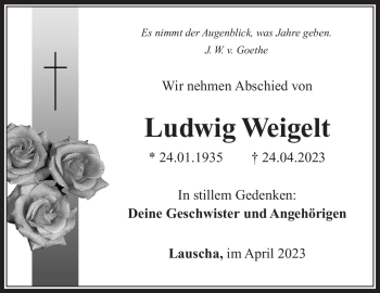 Traueranzeige von Ludwig Weigelt von Südthüringer Presse