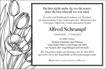 Traueranzeige von Alfred Schrumpf von Südthüringer Presse