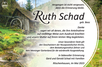 Traueranzeige von Ruth Schad von Südthüringer Presse