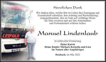Traueranzeige von Manuel Lindenlaub von Südthüringer Presse