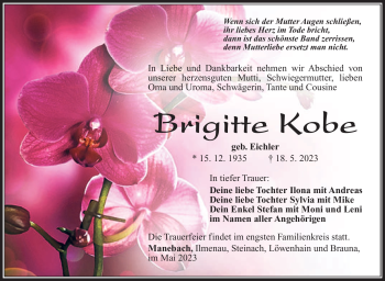 Traueranzeige von Brigitte Kobe von Südthüringer Presse