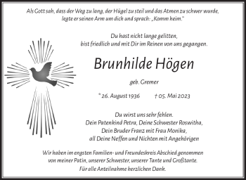 Traueranzeige von Brunhilde Högen von Frankenpost