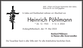 Traueranzeige von Heinrich Pöhlmann von Frankenpost