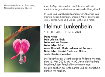 Traueranzeige von Helmut Lunkenbein von Südthüringer Presse
