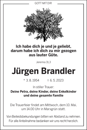 Traueranzeige von Jürgen Brandler von Frankenpost