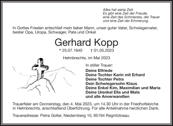 Traueranzeige von Gerhard Kopp von Frankenpost