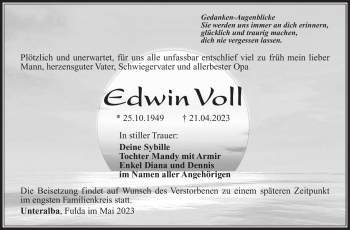 Traueranzeige von Edwin Voll von Südthüringer Presse