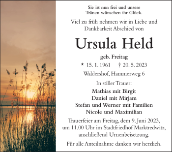 Traueranzeige von Ursula Held von Frankenpost