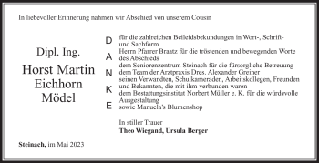 Traueranzeige von Horst Martin Eichhorn-Mödel von Südthüringer Presse