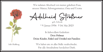 Traueranzeige von Adelheid Strößner von Frankenpost