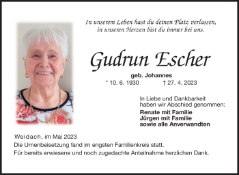 Traueranzeige von Gudrun Escher von Neue Presse Coburg