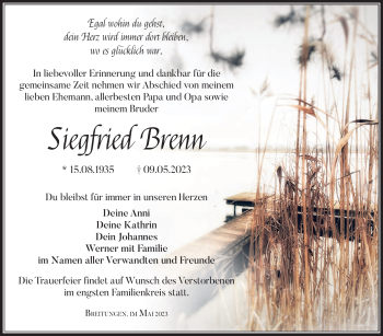 Traueranzeige von Siegfried Brenn von Südthüringer Presse