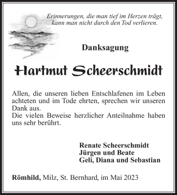 Traueranzeige von Hartmut Scheerschmidt von Südthüringer Presse
