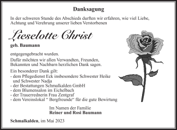 Traueranzeige von Lieselotte Christ von Südthüringer Presse