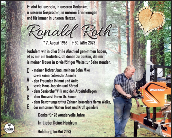 Traueranzeige von Ronald Roth von Südthüringer Presse