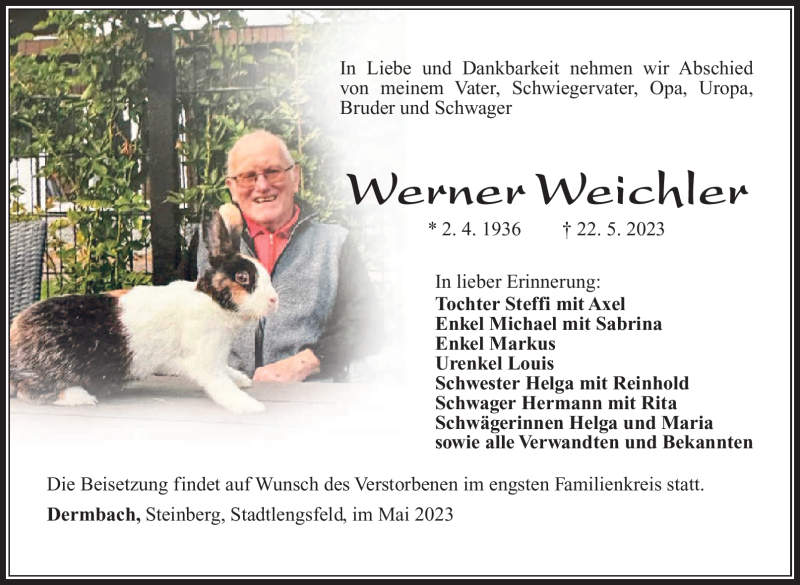  Traueranzeige für Werner Weichler vom 25.05.2023 aus Südthüringer Presse