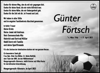 Traueranzeige von Günter Förtsch von Südthüringer Presse