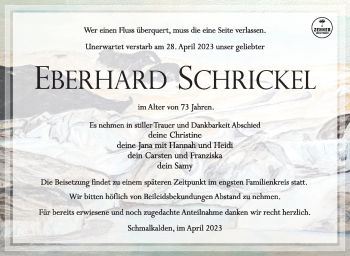 Traueranzeige von Eberhard Schrickel von Südthüringer Presse