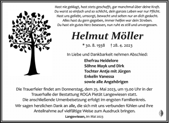 Traueranzeige von helmut Möller von Südthüringer Presse
